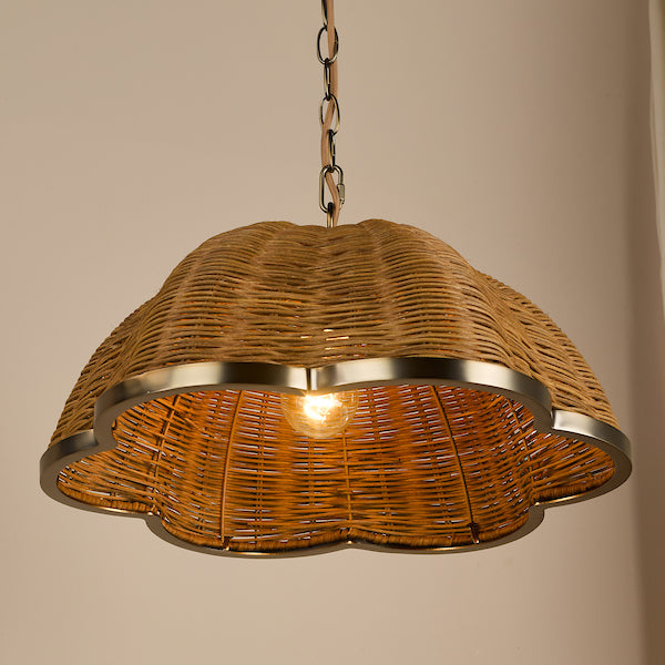 Dar Lighting Cusco Satin Bronze & Dark Rattan Shade Pendant