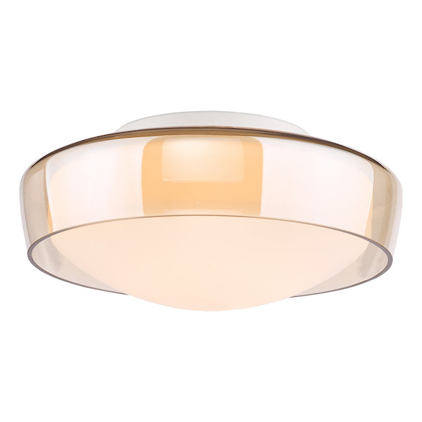 Dar Lighting Dagon IP44 Bathroom 3 Light Amber & Opal Glass Flush