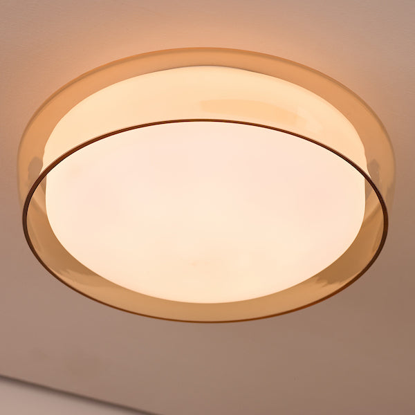Dar Lighting Dagon IP44 Bathroom 3 Light Amber & Opal Glass Flush