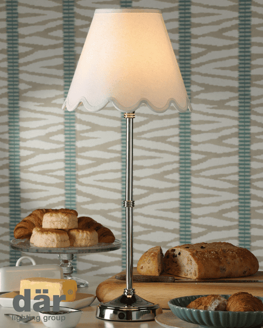 Dar Lighting Dahl LED Polished Nickel Rechargeable Table Lamp with Shade