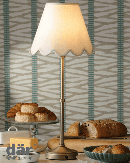 Dar Lighting Dahl LED Antique Brass Rechargeable Table Lamp with Shade