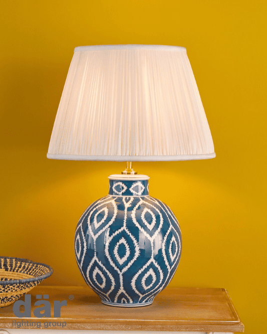 Dar Lighting Dakari Blue & Antique Brass Table Lamp With Shade