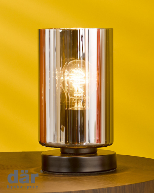 Dar Lighting Daylin Satin Black & Smoked Ribbed Glass Table Lamp
