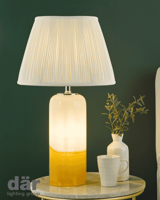 Dar Lighting Deandra Yellow & White Art Glass Table Lamp With Shade