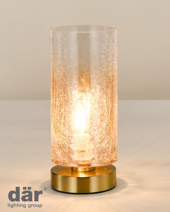 Dar Lighting Deena Amber Glass & Antique Brass Table Lamp