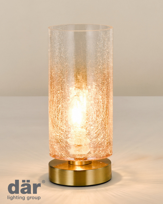 Dar Lighting Deena Amber Glass & Antique Brass Table Lamp