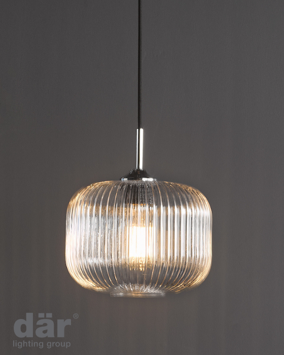 Dar Lighting Demarius Polished Chrome & Clear Glass Pendant