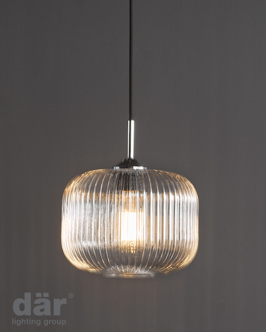 Dar Lighting Demarius Polished Chrome & Clear Glass Pendant