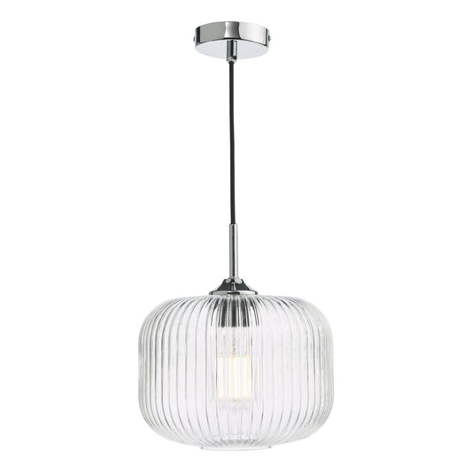 Dar Lighting Demarius Polished Chrome & Clear Glass Pendant