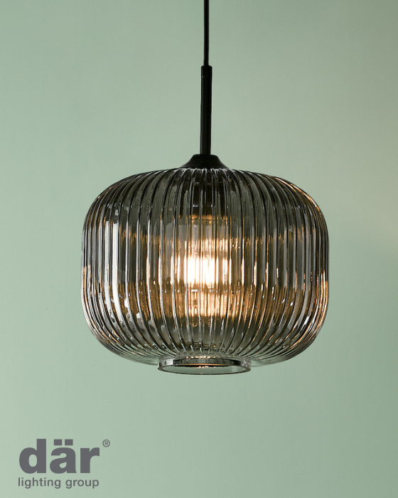 Dar Lighting Demarius Black & Smoked Glass Pendant