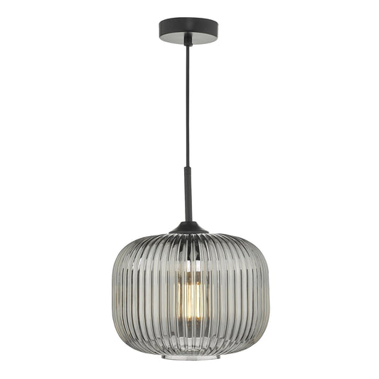 Dar Lighting Demarius Black & Smoked Glass Pendant