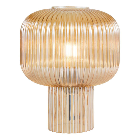Dar Lighting Demarius Amber Ribbed Glass Table Lamp