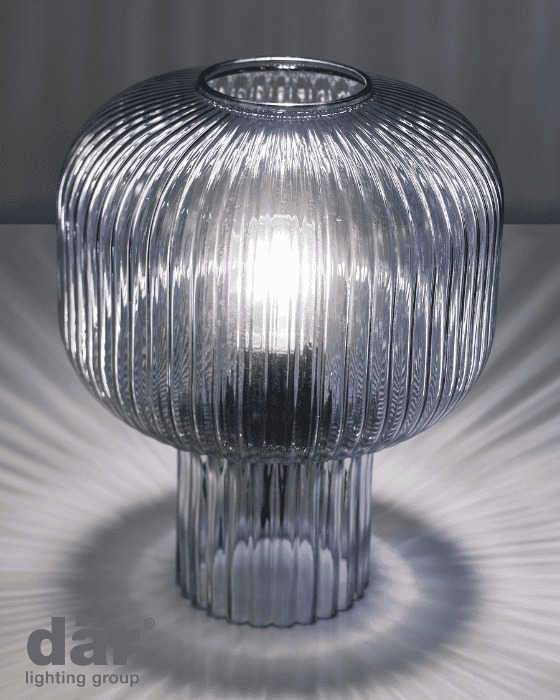 Dar Lighting Demarius Blue Ribbed Glass Table Lamp