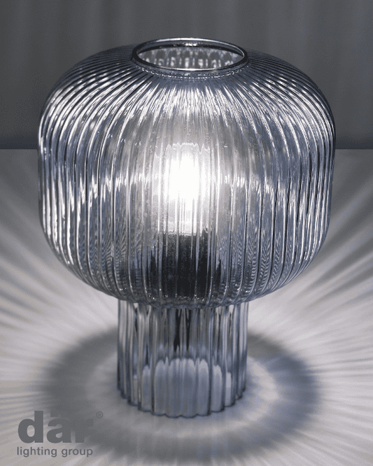 Dar Lighting Demarius Blue Ribbed Glass Table Lamp