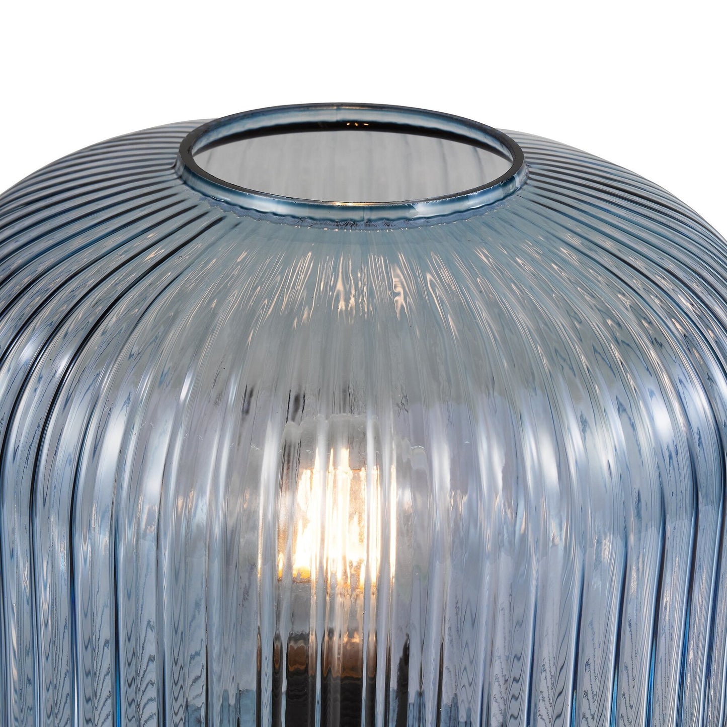 Dar Lighting Demarius Blue Ribbed Glass Table Lamp