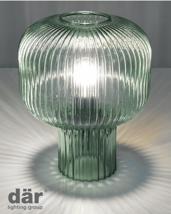 Dar Lighting Demarius Green Ribbed Glass Table Lamp