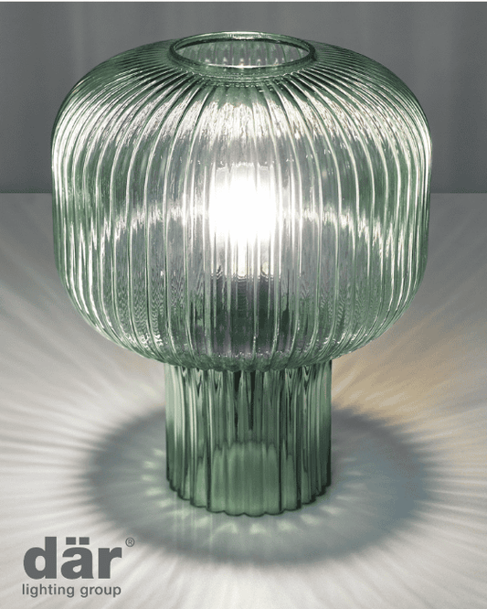 Dar Lighting Demarius Green Ribbed Glass Table Lamp