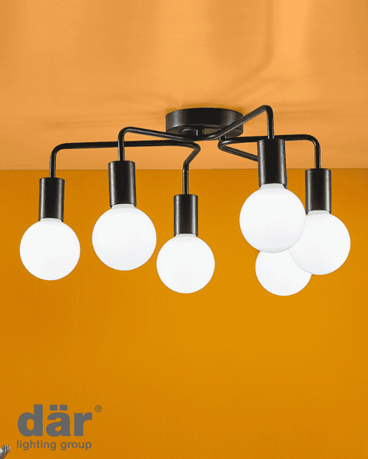 Dar Lighting Dena 6 Light Matt Black Semi-Flush