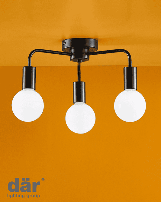 Dar Lighting Dena 3 Light Matt Black Semi-Flush