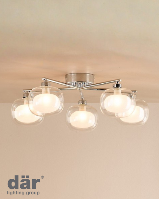 Dar Lighting Diego 5 Light Polished Chrome & Opal Dual Layer Glass Semi-Flush
