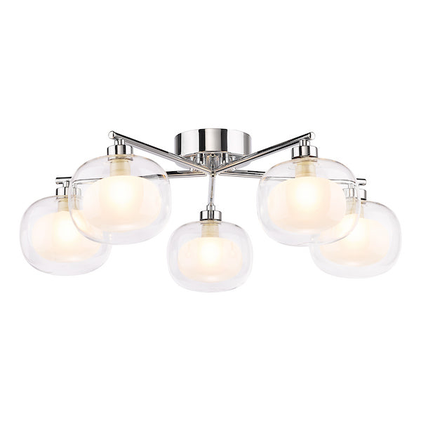 Dar Lighting Diego 5 Light Polished Chrome & Opal Dual Layer Glass Semi-Flush