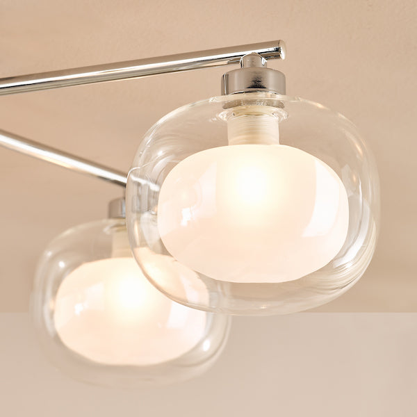 Dar Lighting Diego 5 Light Polished Chrome & Opal Dual Layer Glass Semi-Flush