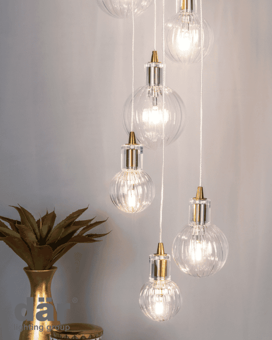 Dar Lighting Dita 10 Light Brass & Glass Cluster Pendant