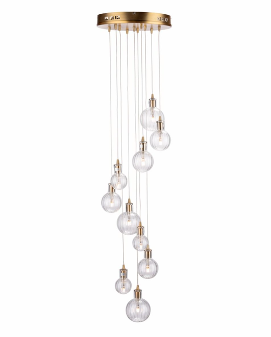 Dar Lighting Dita 10 Light Brass & Glass Cluster Pendant