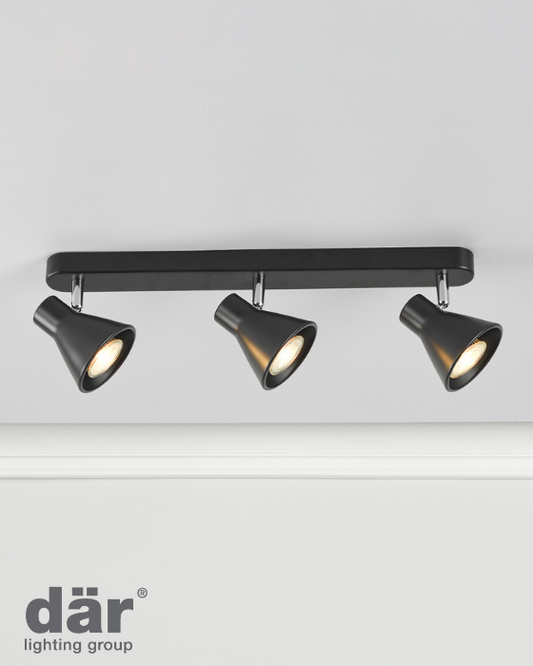 Dar Lighting Diza 3 Light Matt Black Bar Spotlight