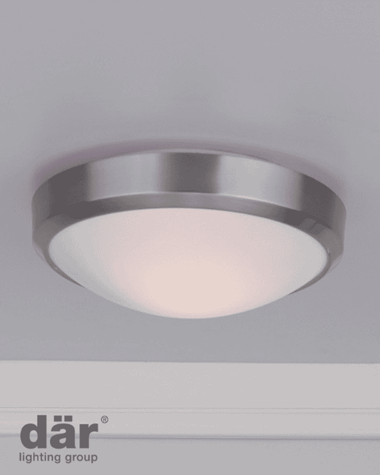 Dar Lighting Dover Bathroom IP44 Satin Chrome & White Acrylic Flush