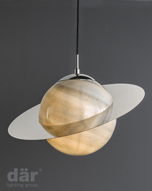 Dar Lighting Saturn Planet Style Glass & Polished Chrome Pendant