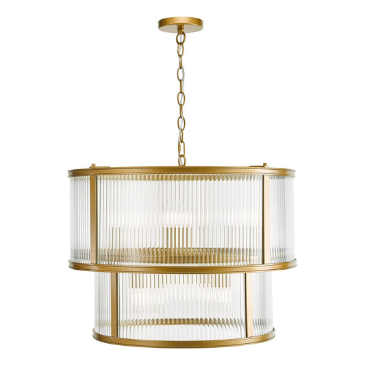Gold and clear dar lighting glass pendant light on a white background