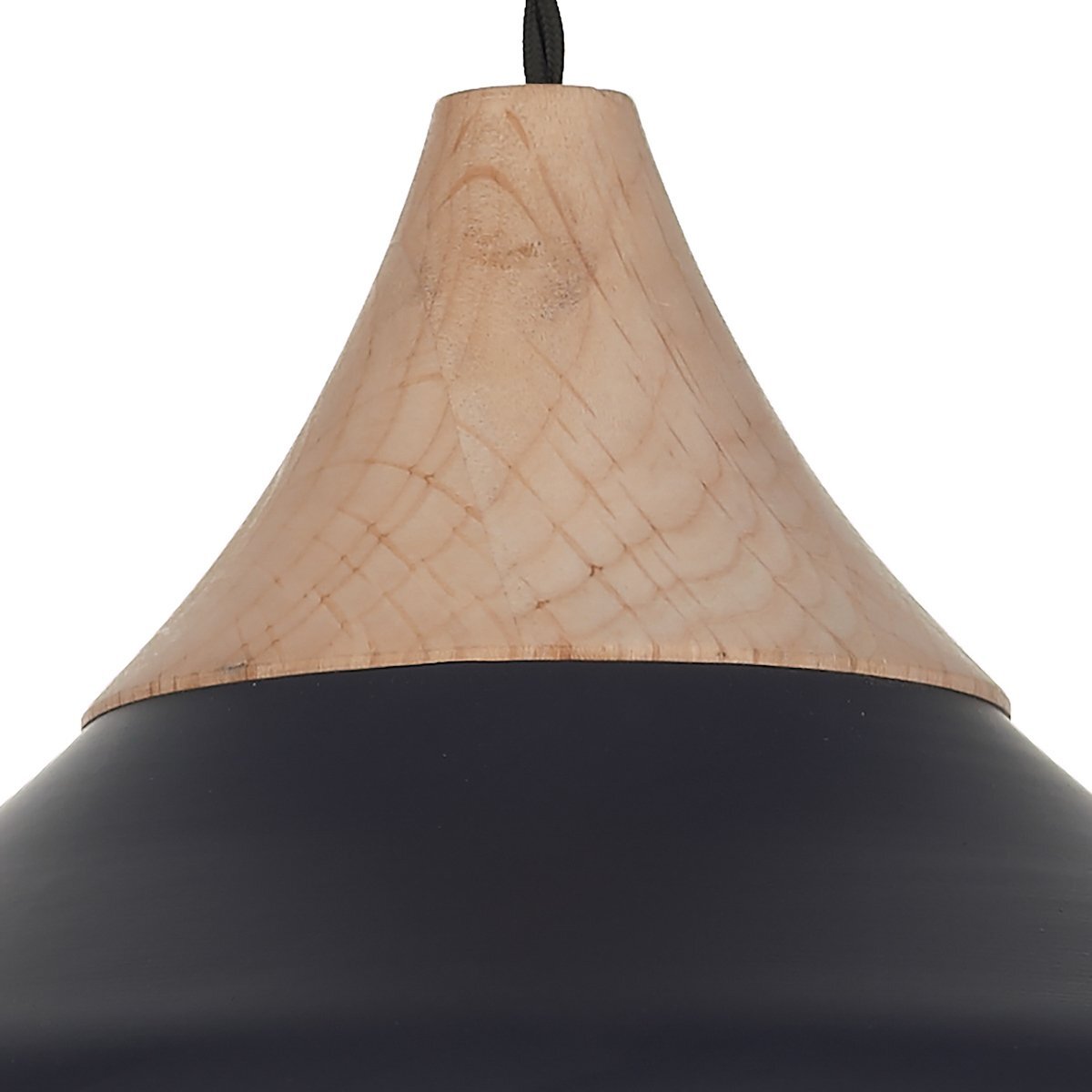 Wooden and black dar lighting pendant light on a white background