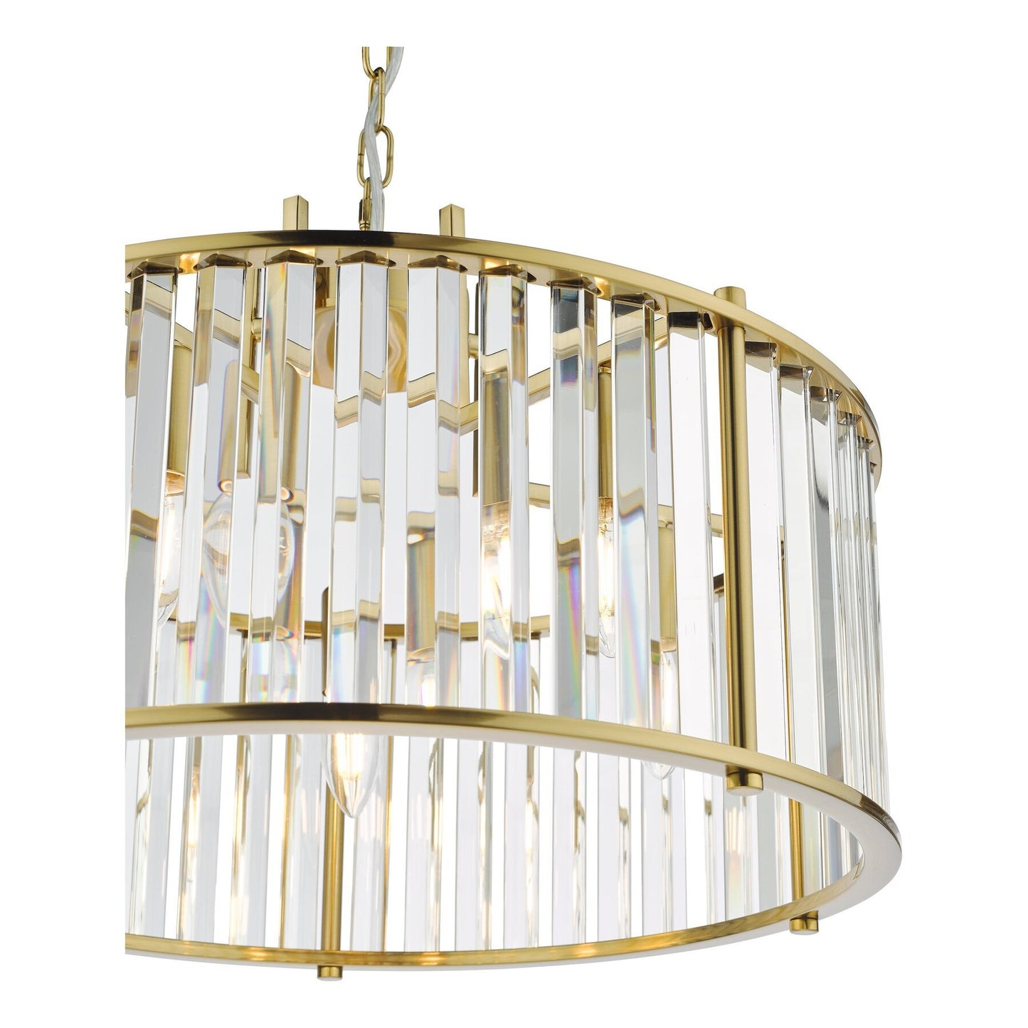 Gold and clear dar lighting glass pendant light on a white background