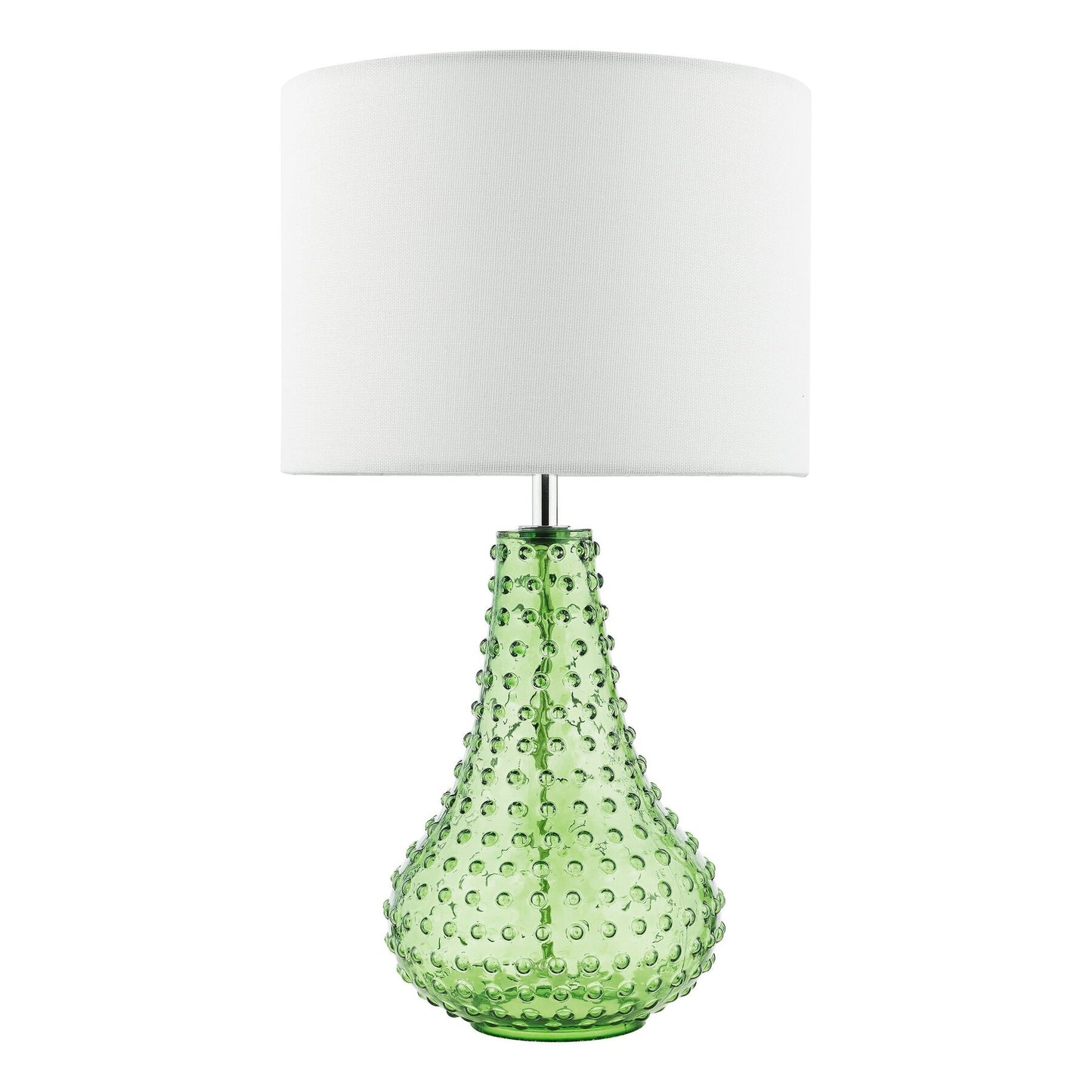Green textured dar lighting lamp with a white shade on a white background