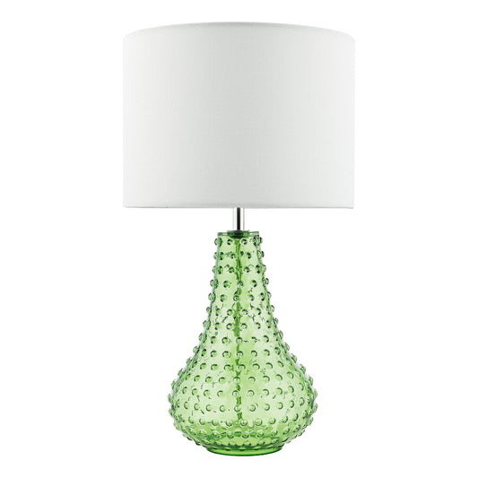 Green textured dar lighting lamp with a white shade on a white background