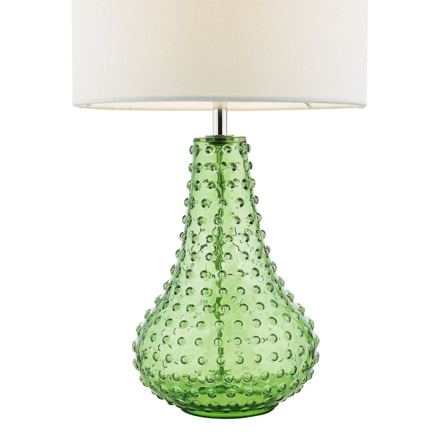 Green textured glass dar lighting lamp with a white shade on a white background