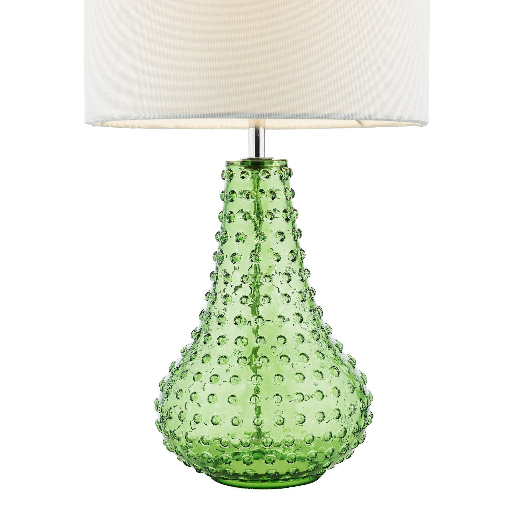 Green textured glass dar lighting lamp with a white shade on a white background