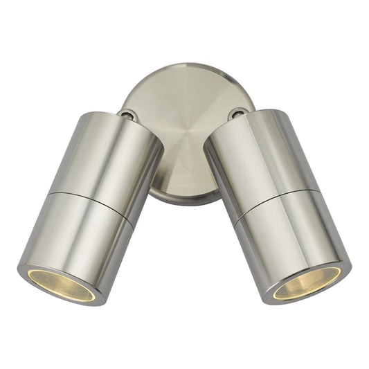 Metallic outdoor dar lighitng wall light fixture on a white background