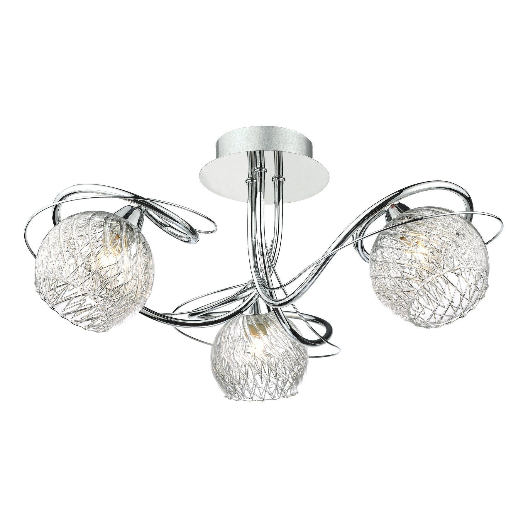 Modern dar lighting ceiling light fixture with three glass shades on a white background