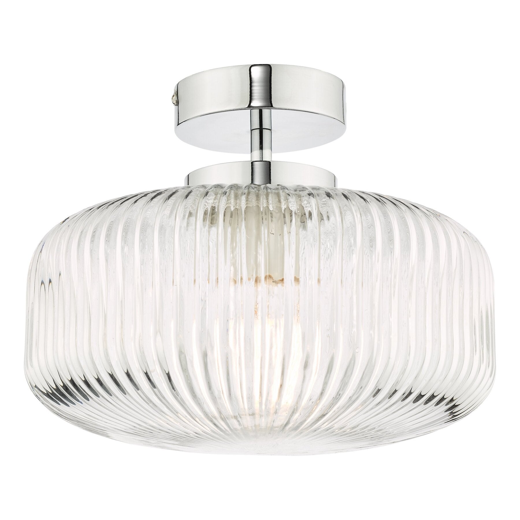 Dar lighting ceiling light fixture with glass shade and chrome finish on a white background