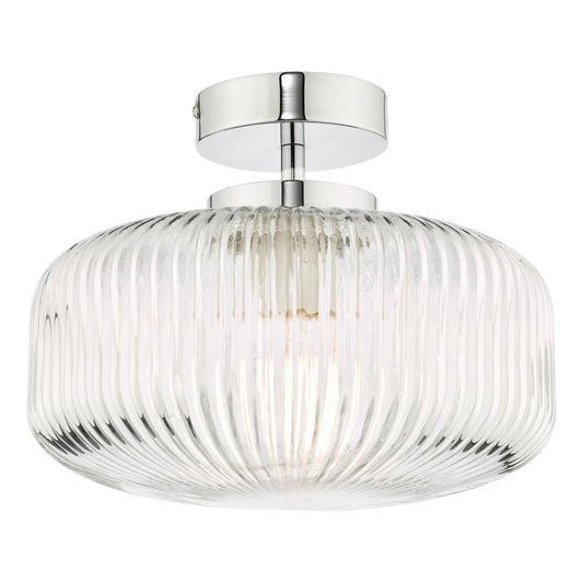 Dar lighting ceiling light fixture with glass shade and chrome finish on a white background