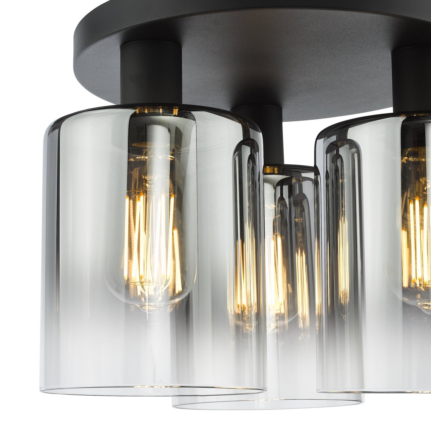 Modern dar lighting ceiling light fixture with glass shades and black metal fixture.