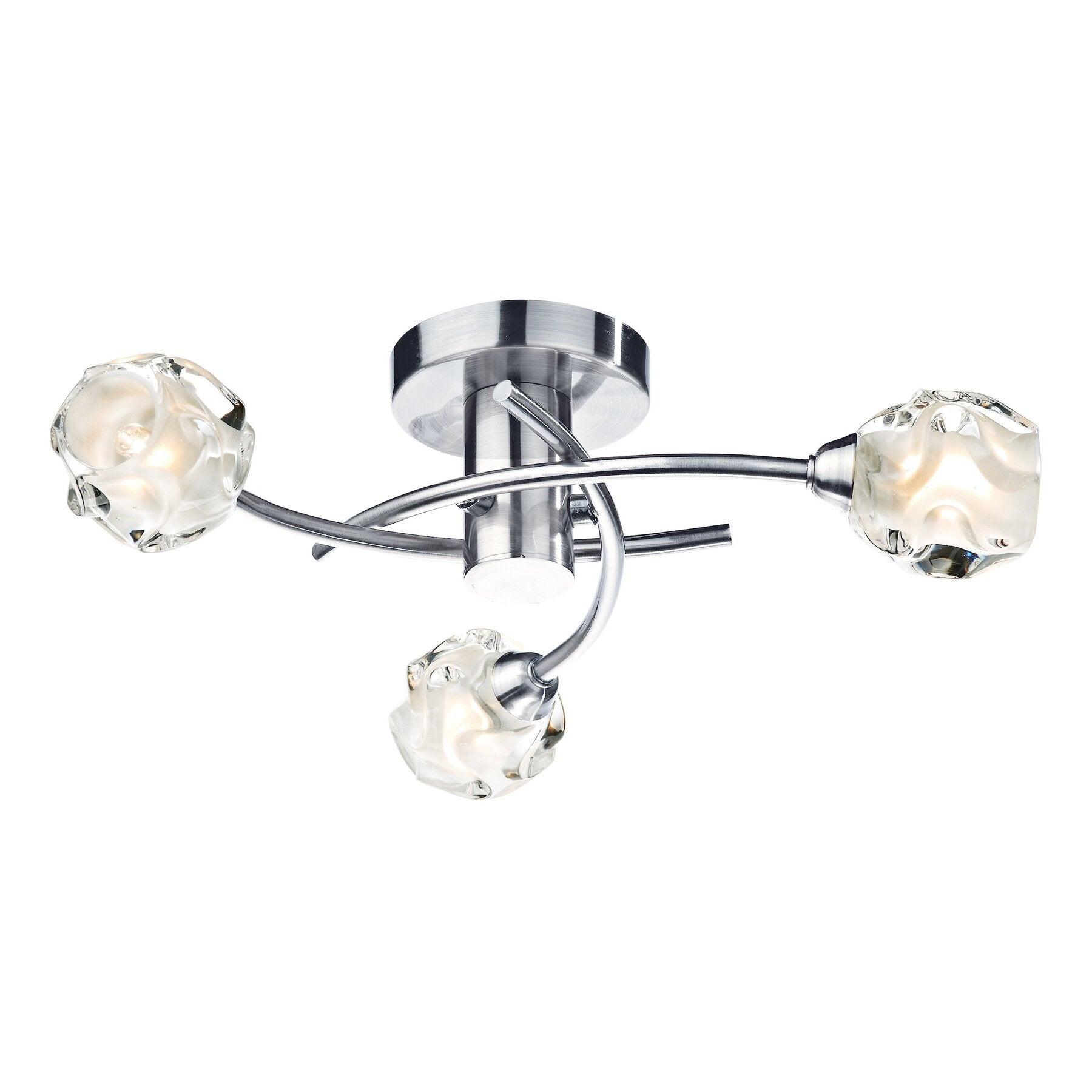 Dar lighting ceiling light fixture with three crystal-like lampshades on a white background