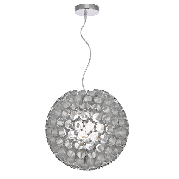 Ceiling pendant in chrome with hole  design on a white background