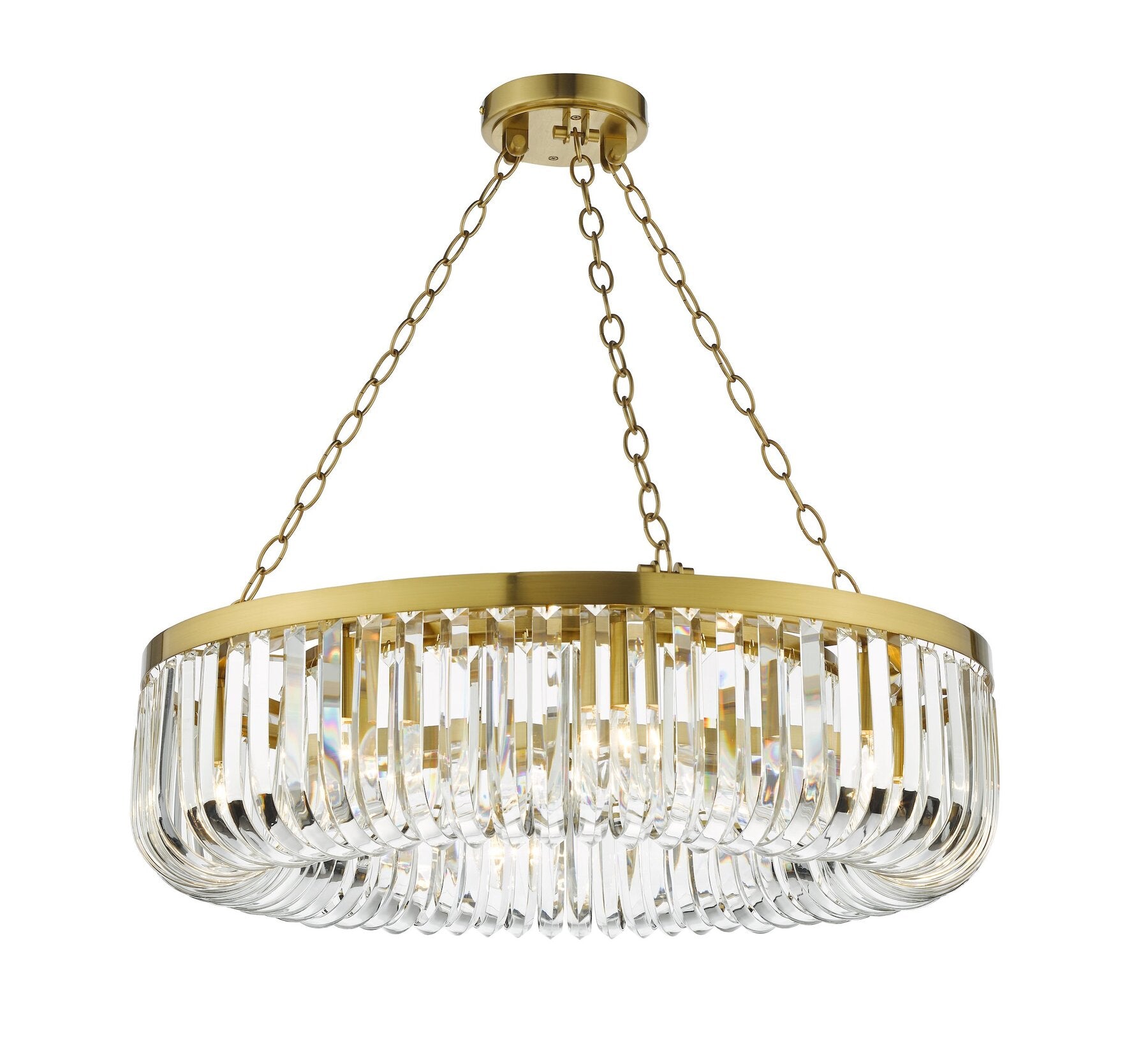 Dar lighting gold and clear chandelier on a white background