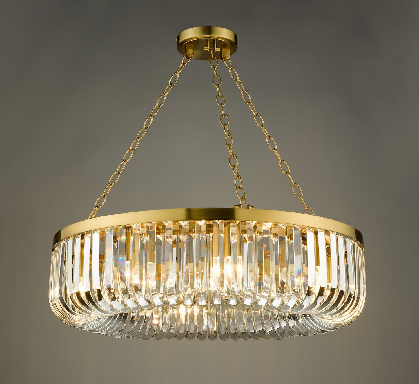Dar lighting old chandelier with clear glass on a gray background