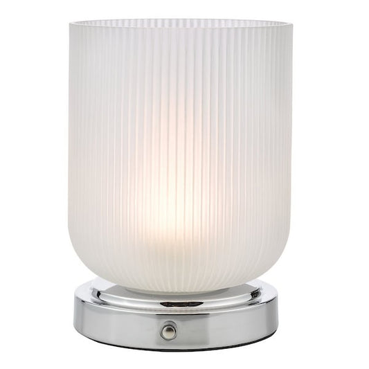 Dar Lighting Echo LED Polished Chrome & Ribbed Glass Rechargeable Table Lamp