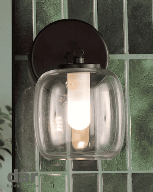 Dar Lighting Edaline Bathroom IP44 Matt Black & Glass Wall Light