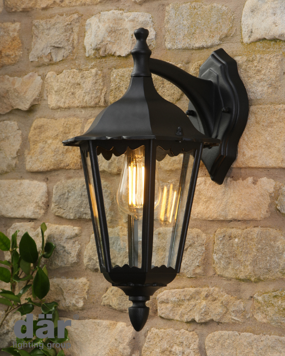 Dar Lighting Eddard Outdoor IP44 Matt Black & Glass Wall Light